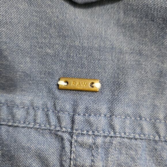RAW Correctline By G-Star Mens Blue Snap Shirt Chambray Western Casual Barn - Picture 5 of 15